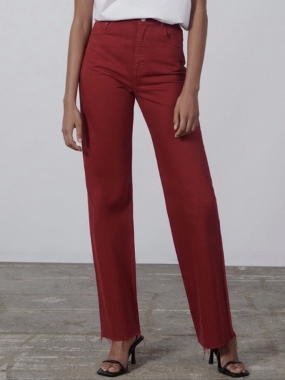 Zara The 90s Full Length Jeans Brick Red